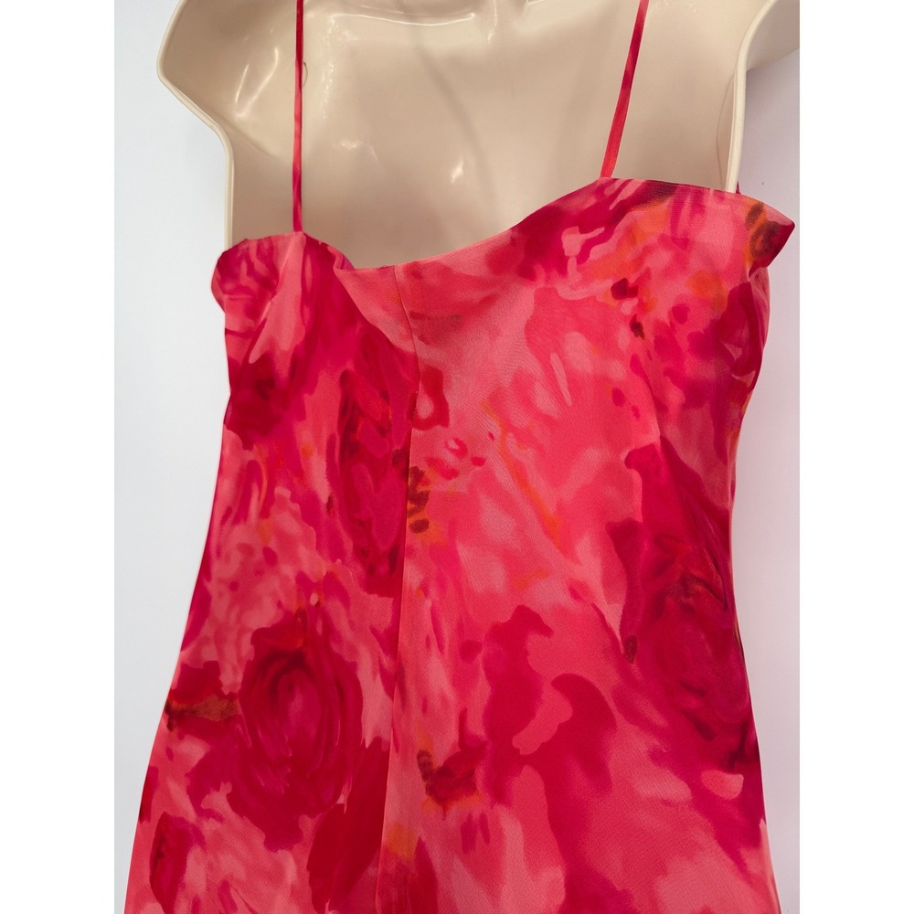 Vintage Y2K Red Floral Sheer Slip Dress Cowl Neck Spaghetti Straps Midi Fairy - Picture 5 of 9